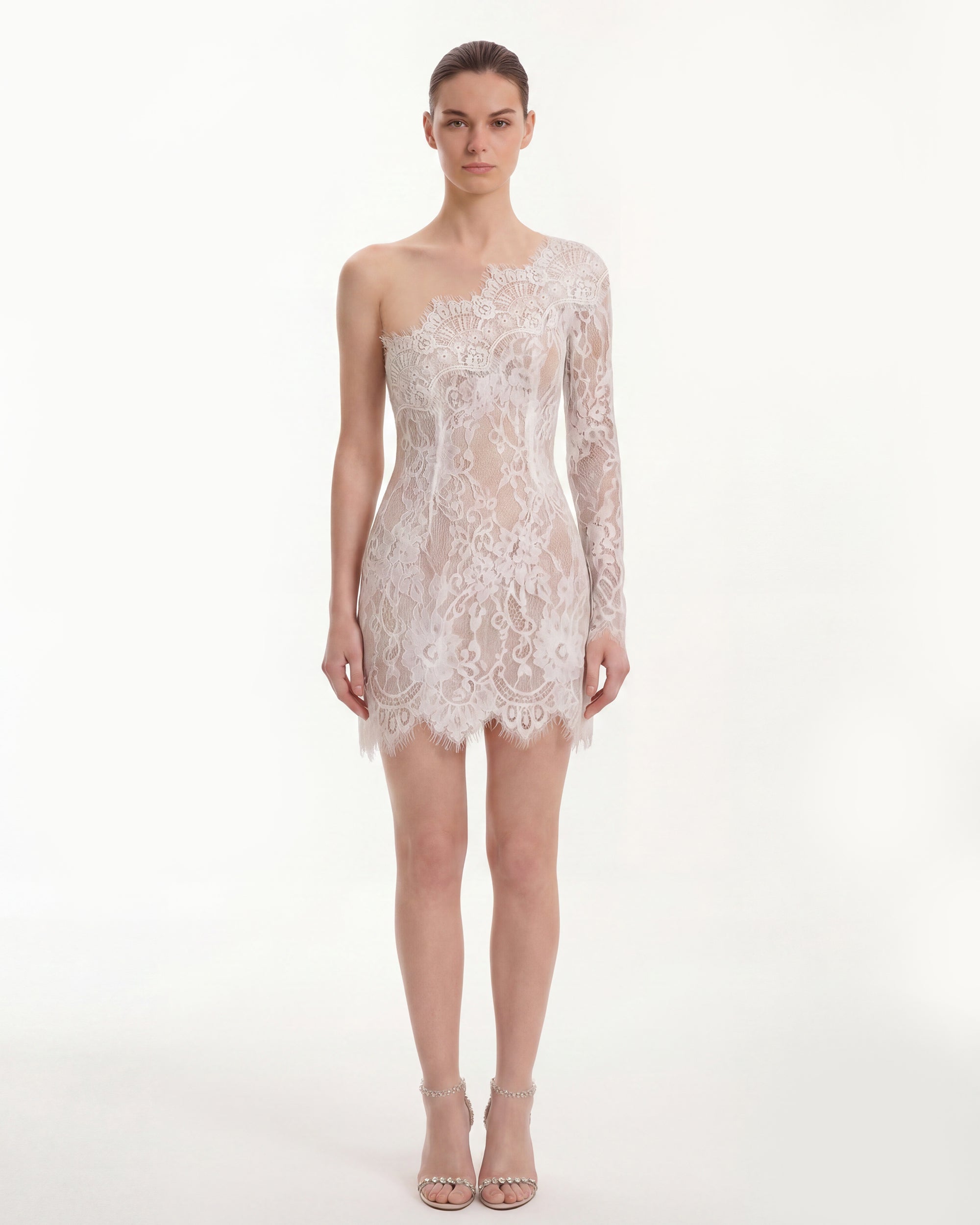 one shoulder lace mini dress Fero One Shoulder Lace Mini Dress