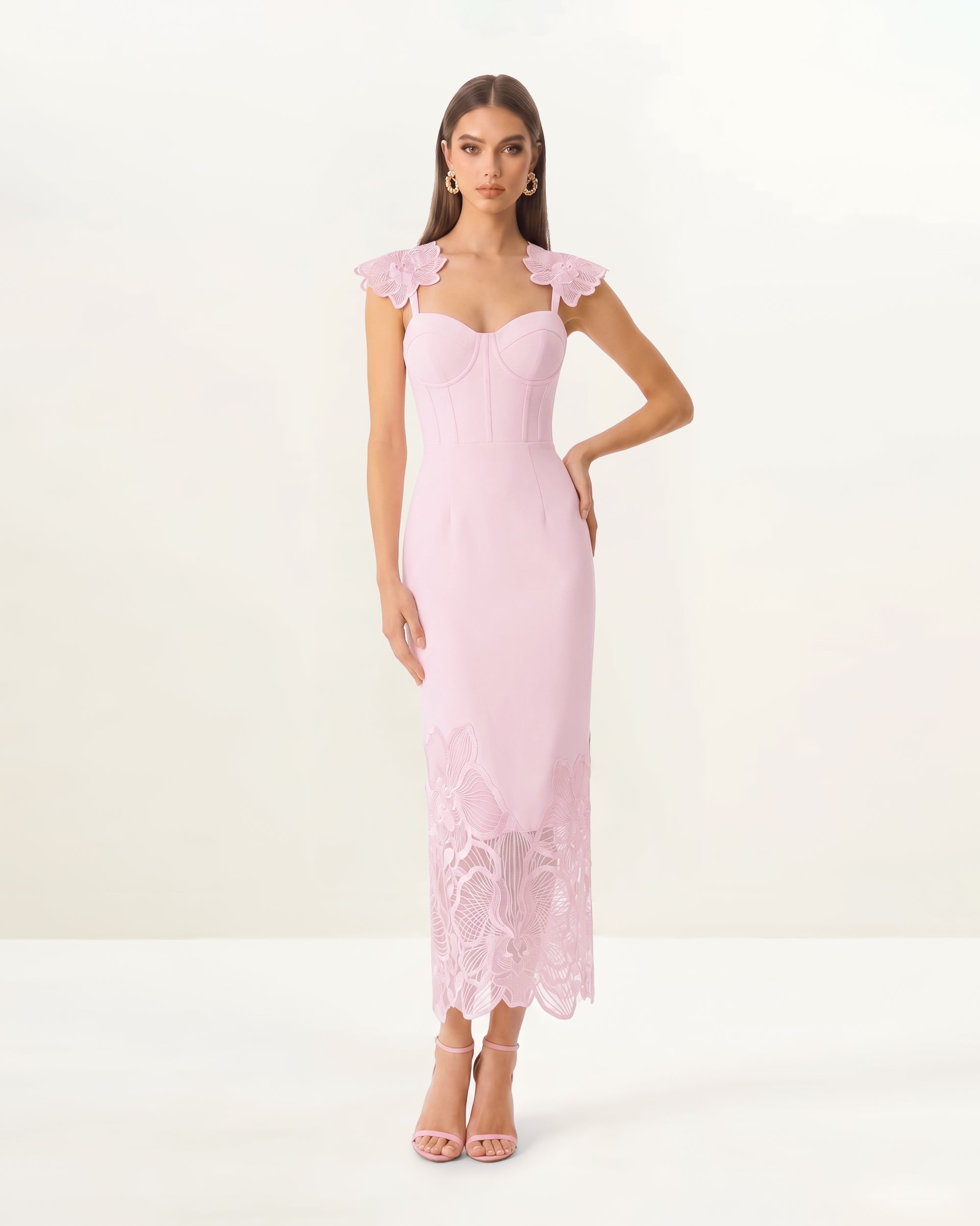 orchid pink midi dress Orchid Embroidered Flutter-Sleeve Midi Dress - Blush Pink 6