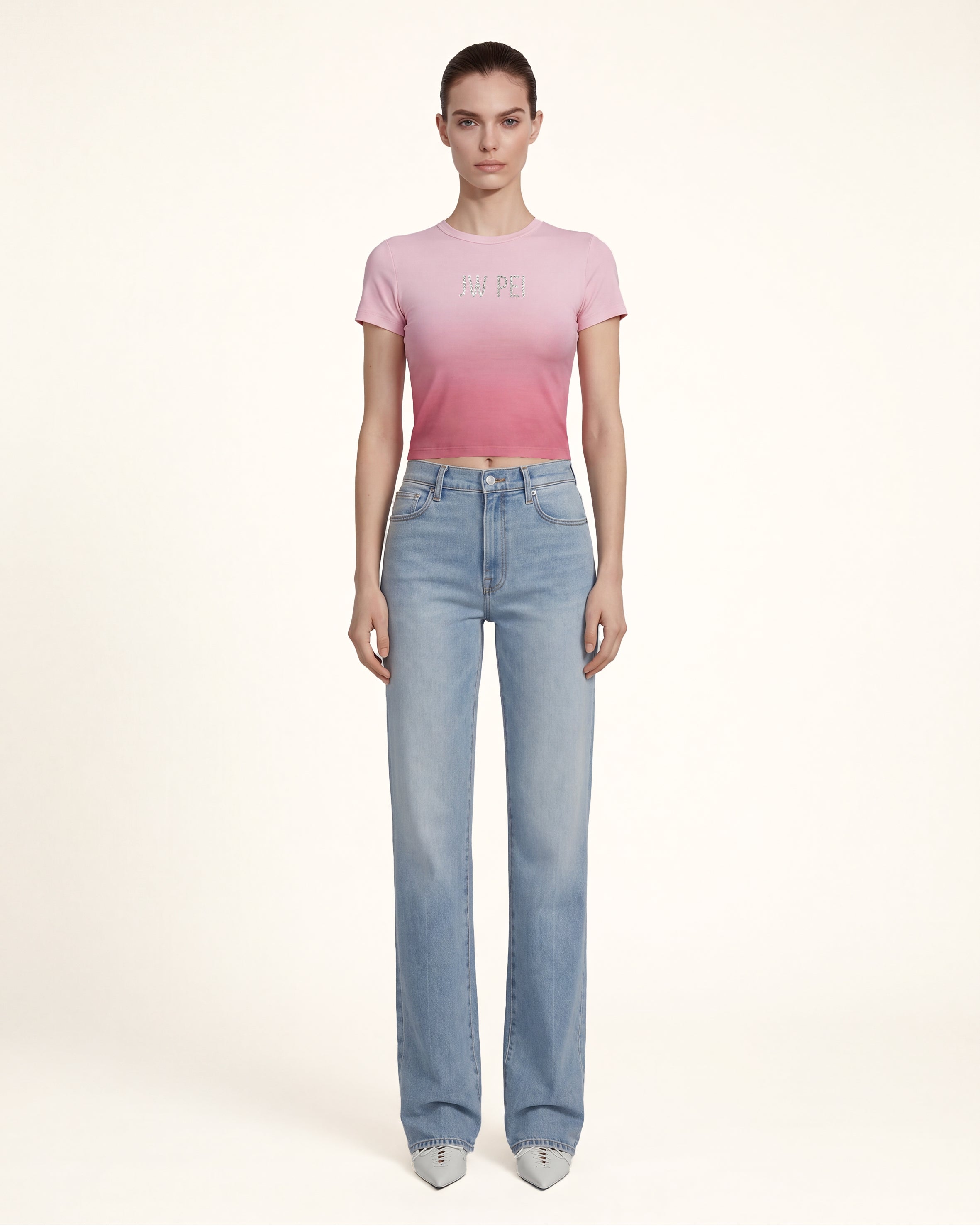 The Aura Rhinestone Logo Tee - Rose Sunset
