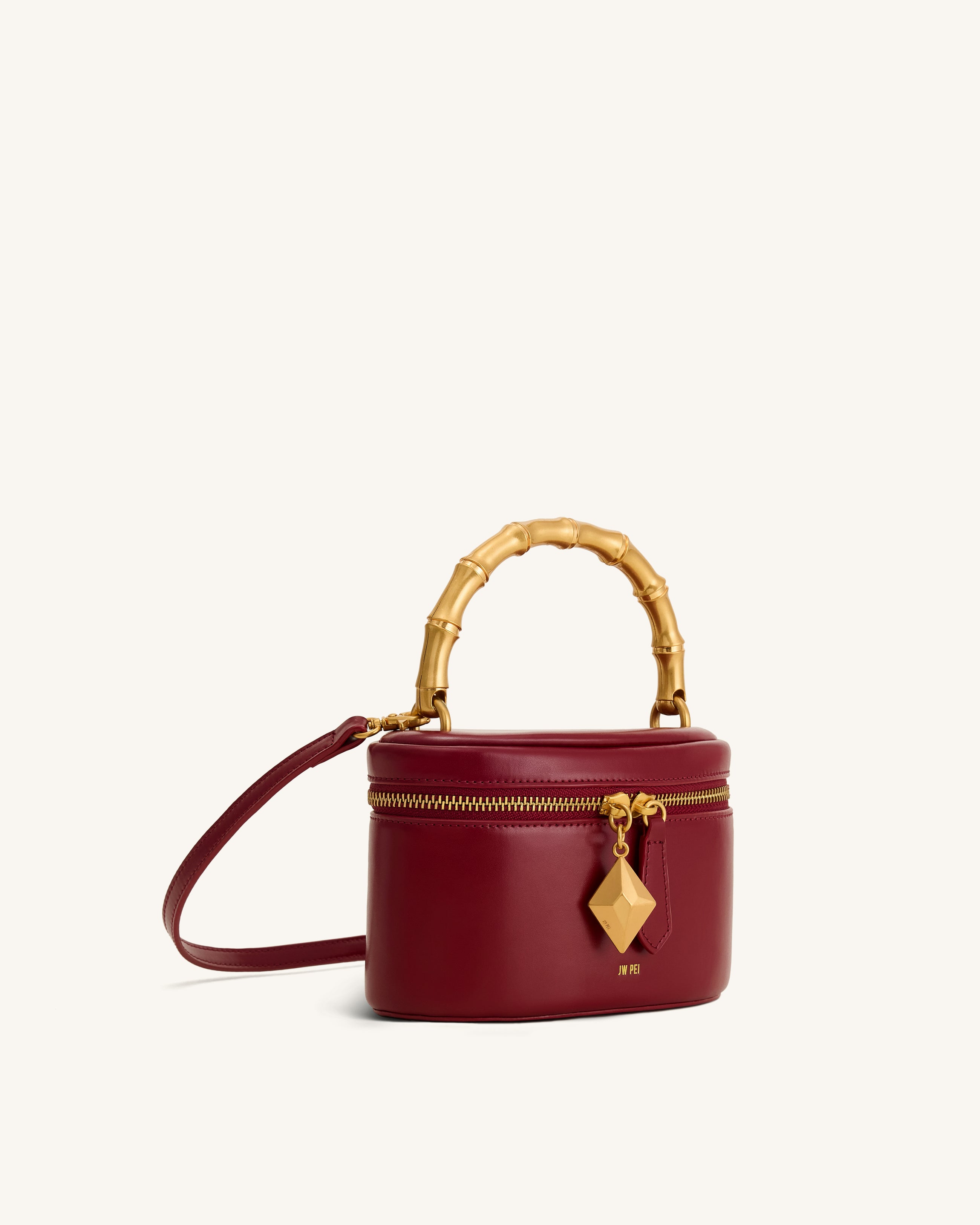 Natalie Metal Geometric Pendant Handle Bag - Burgundy