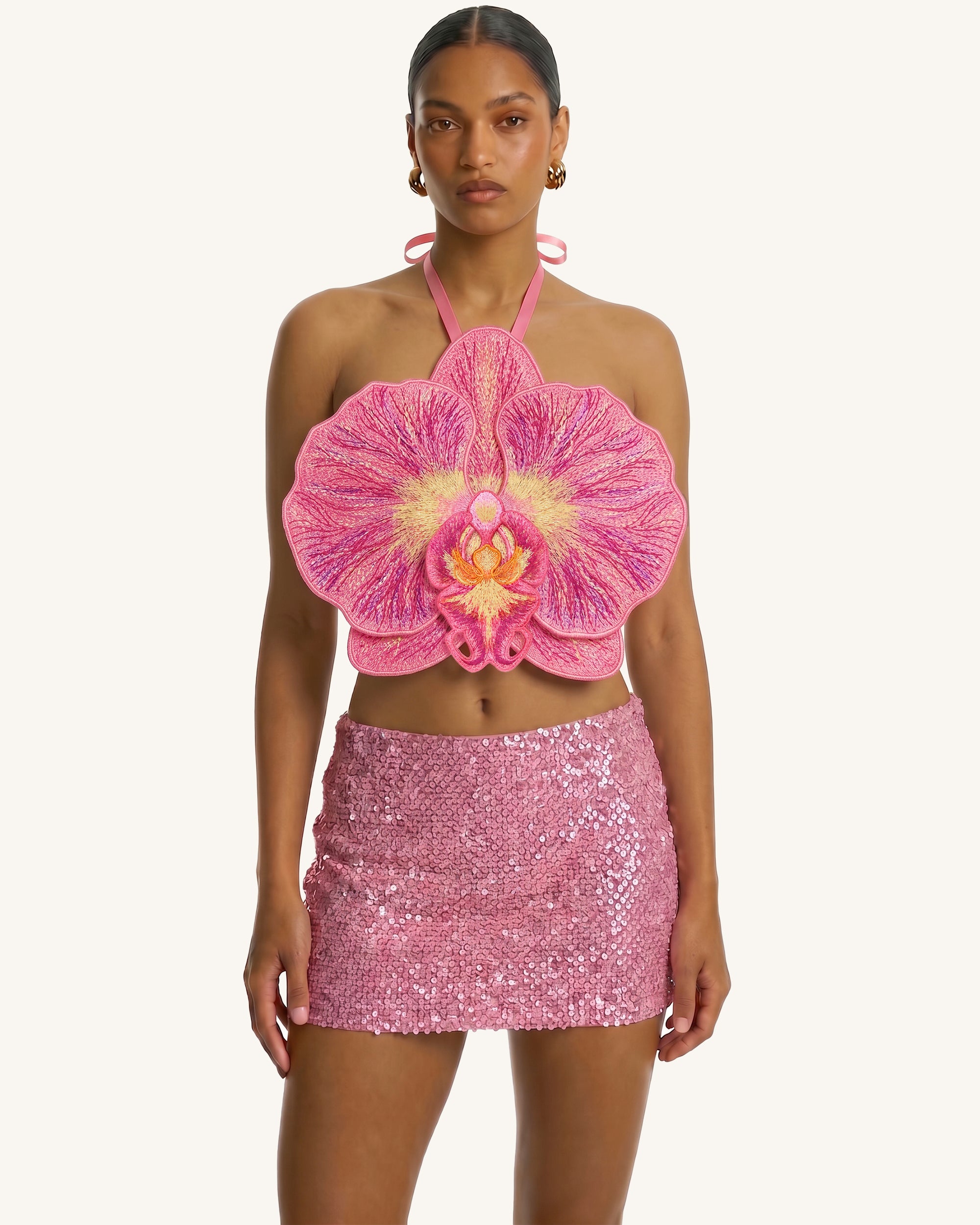 3D Orchid Halter Crop Top - Pink | JW PEI