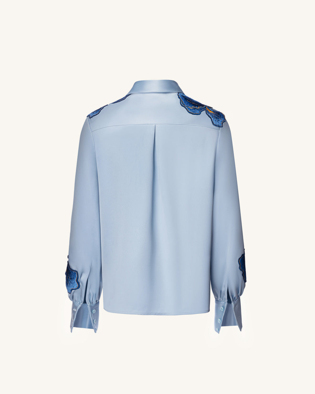 Iris Embroidered Collared Long Sleeve Shirt - Light Blue
