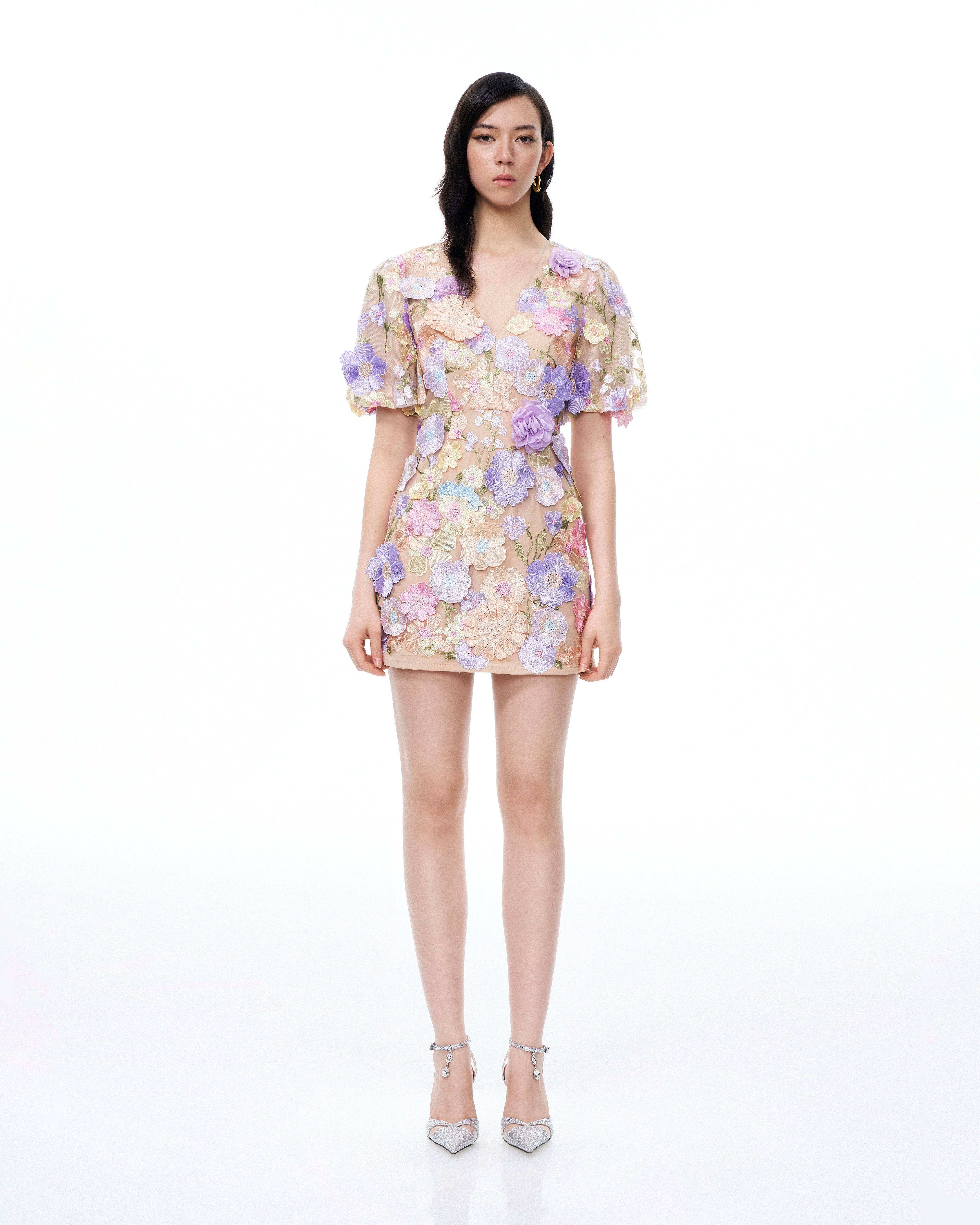 Evangeline 3D V-Neck Floral Embroidered Dress - Pastel Multi | JW PEI
