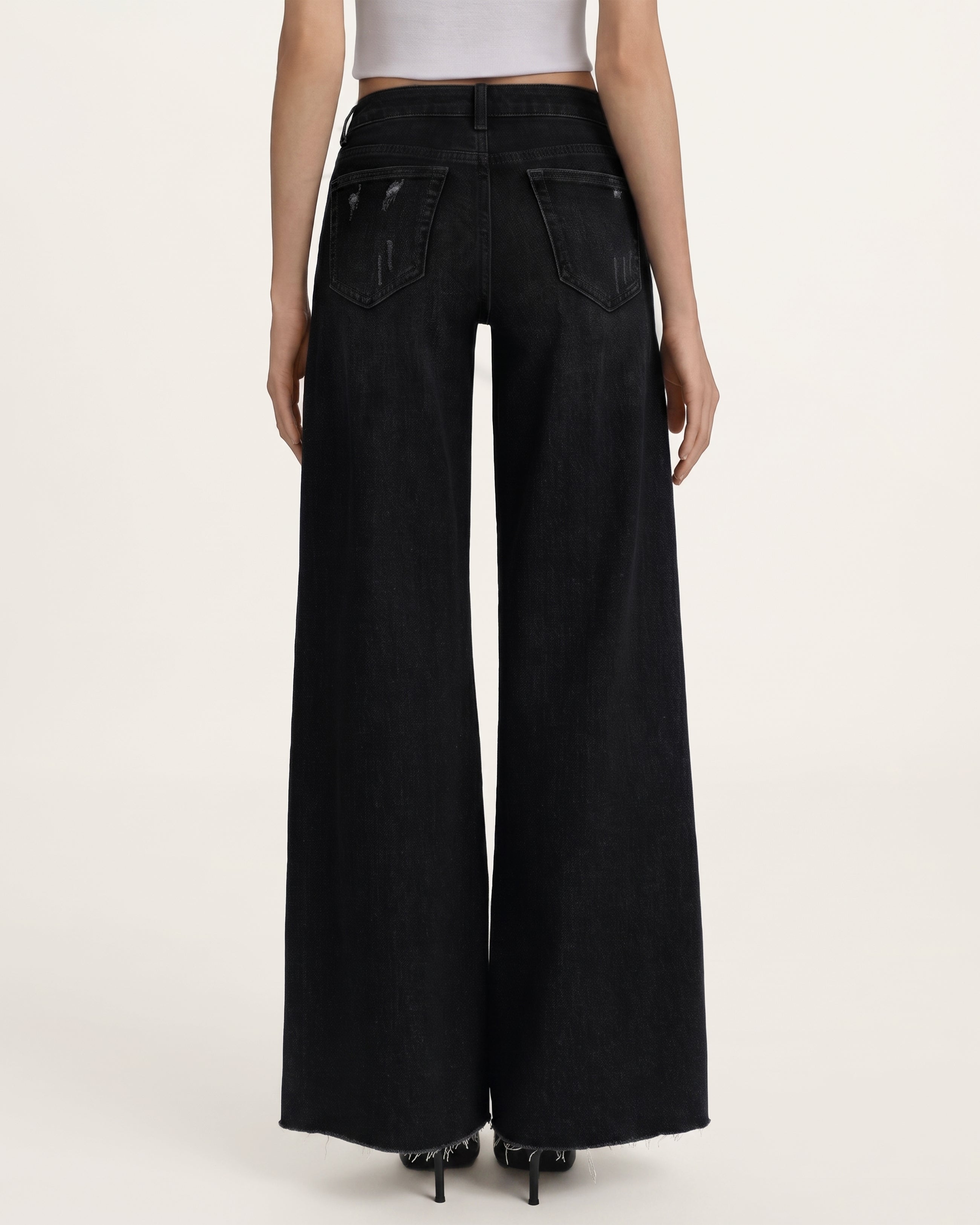 The Stellar Starburst Fray Wide-Leg Jeans - Black