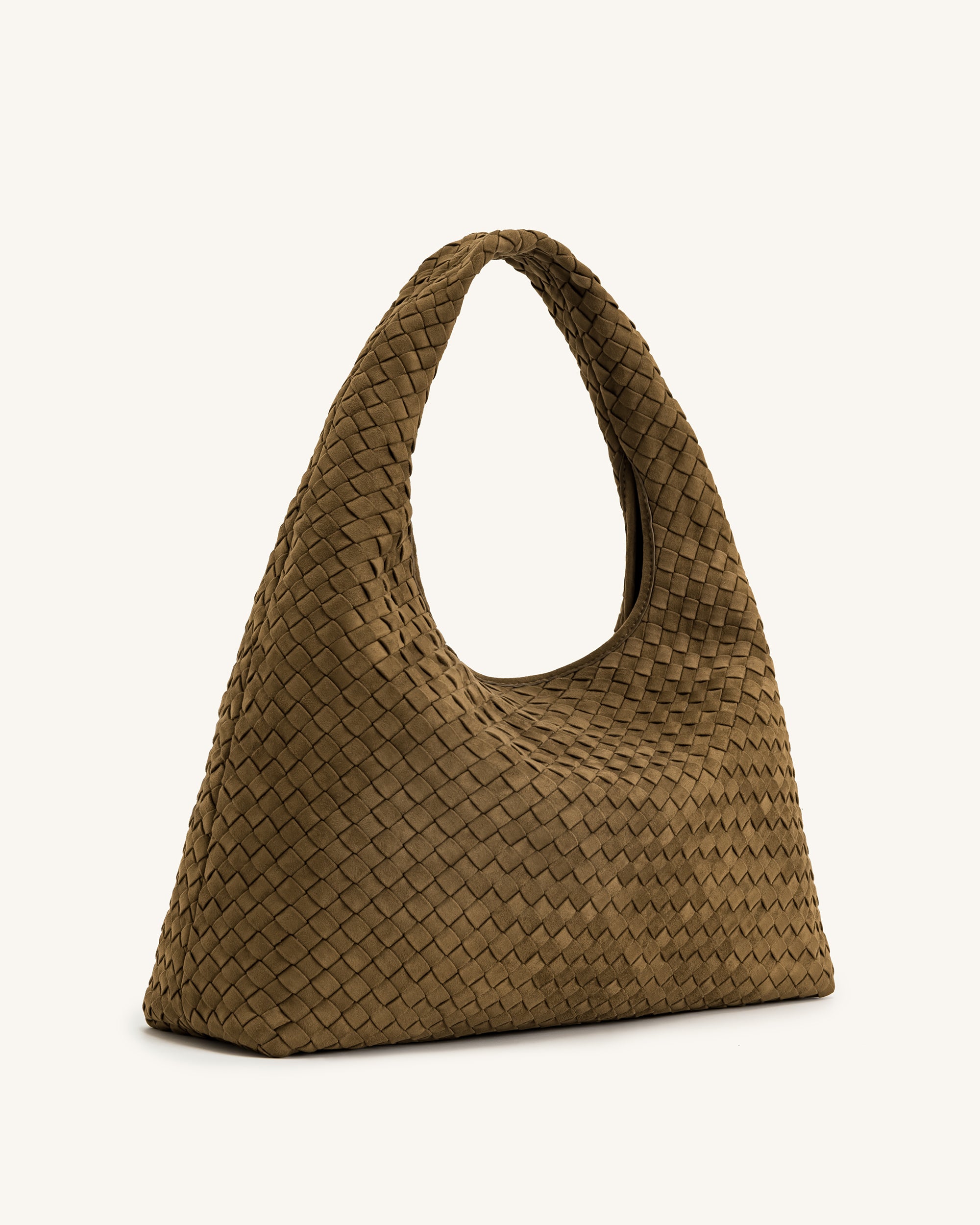 Iaura Faux Suede Woven Shoulder Bag - Olive Green