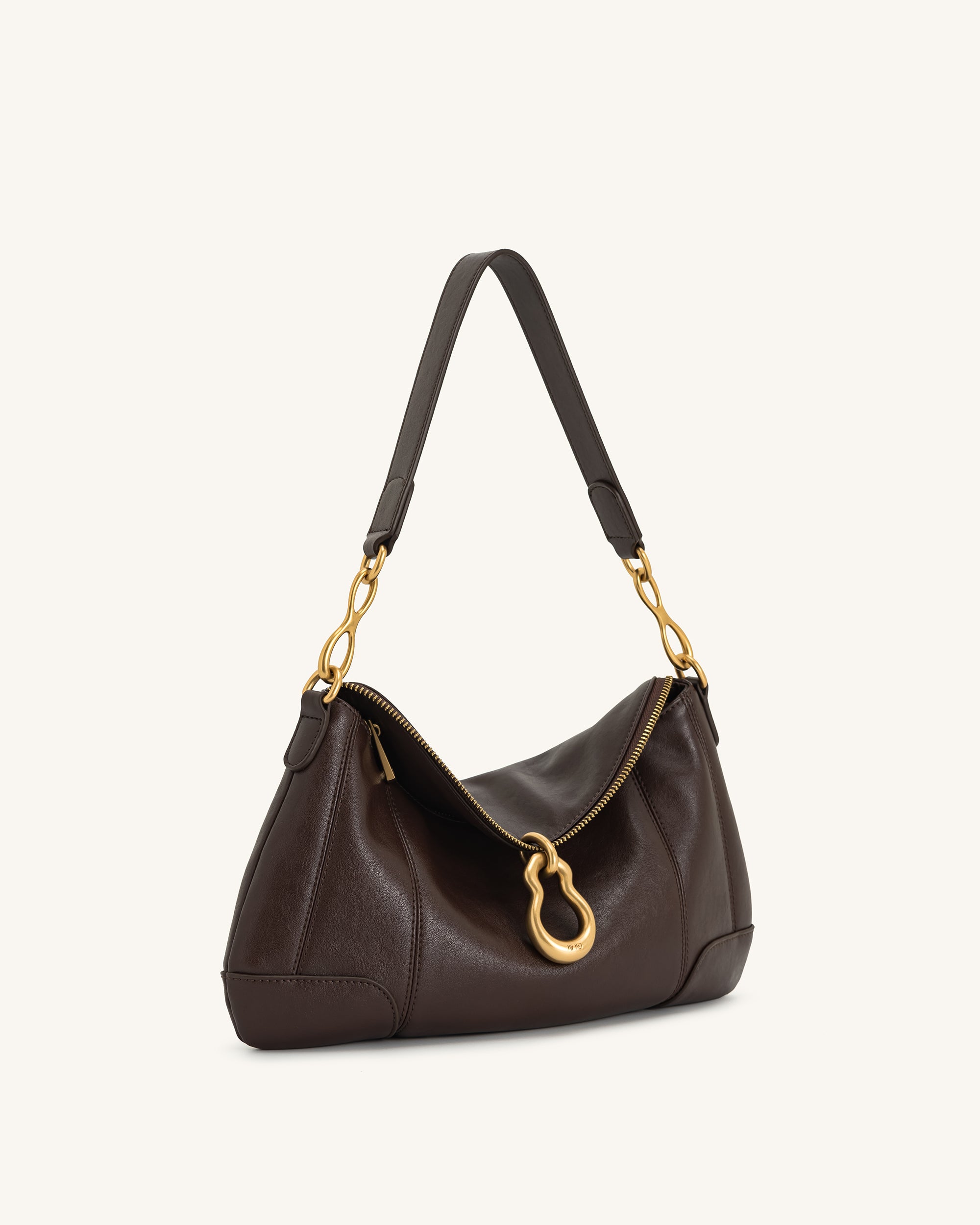Jayla Metal Pendant Embellished Shoulder Bag - Dark Brown