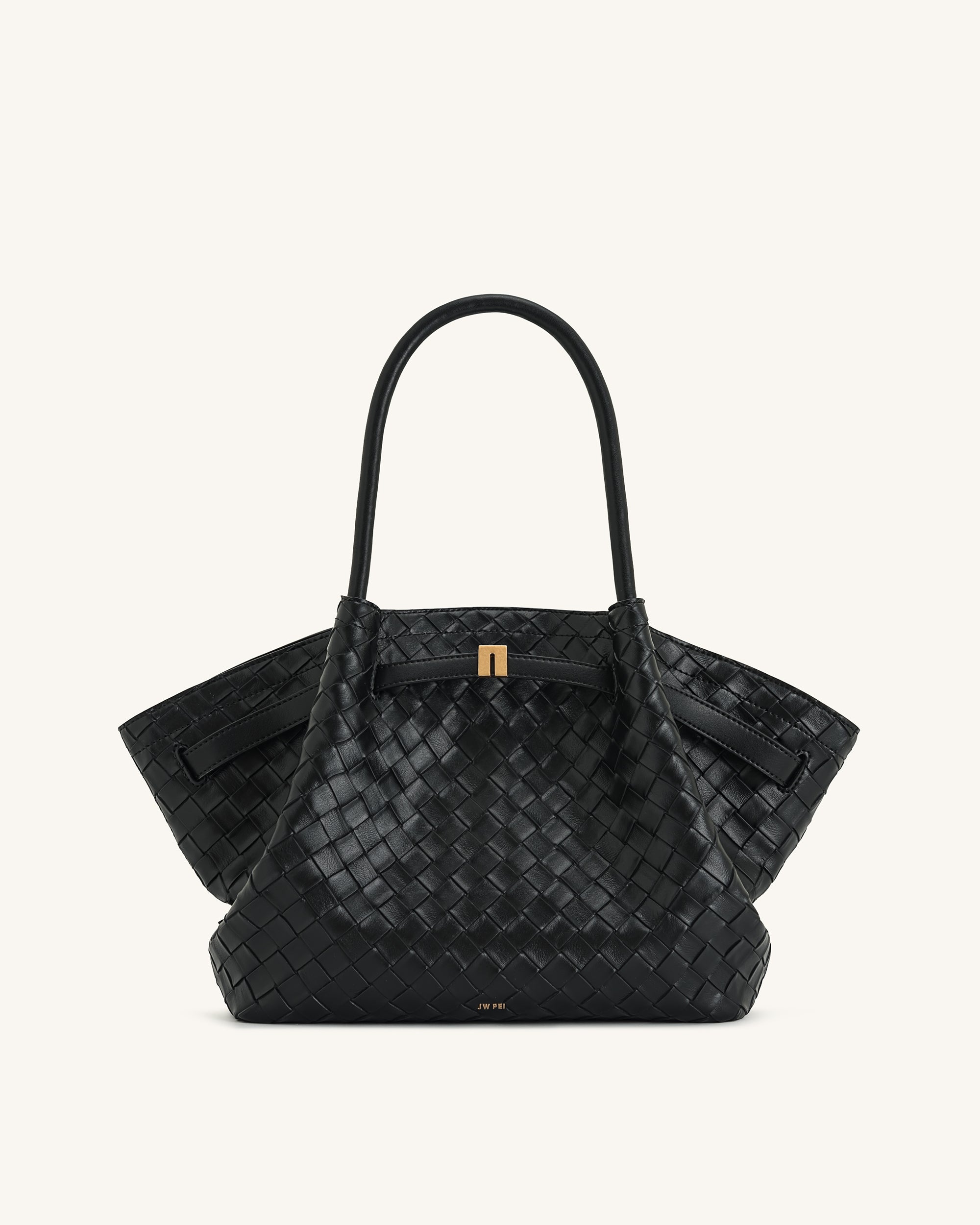 Hana Medium Weave Texture Tote Bag - Black | JW PEI