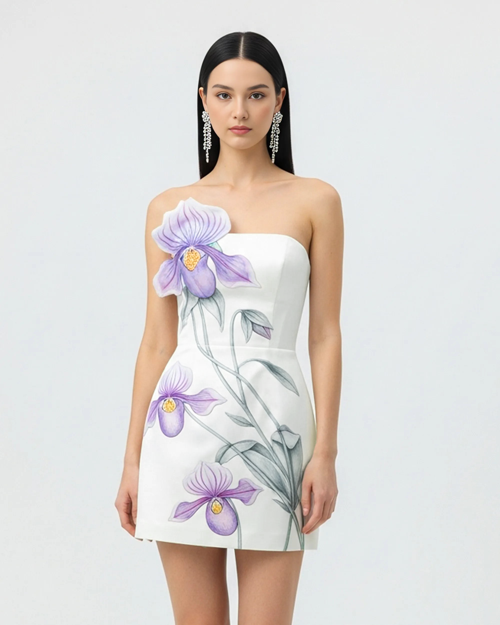 Slipper Orchid Appliqu Mini Dress - White | JW PEI