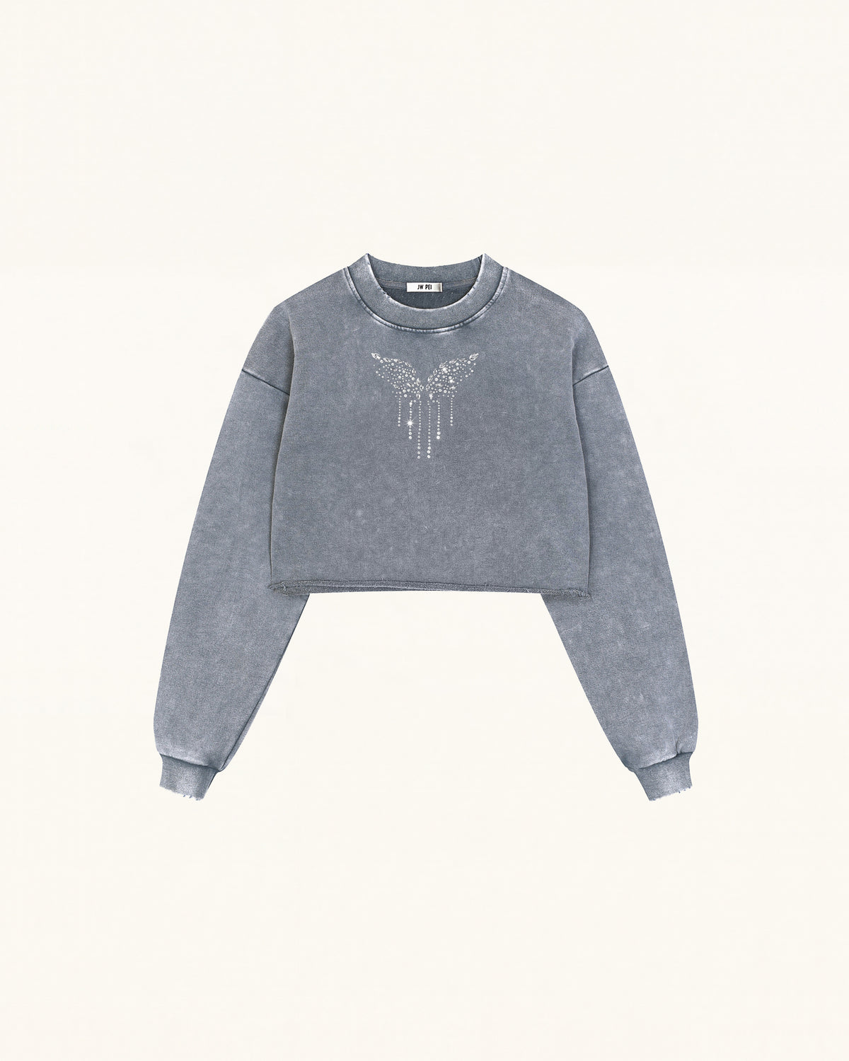 Angelic Dripping Crystal Wings Sweatshirt - Ash Cloud
