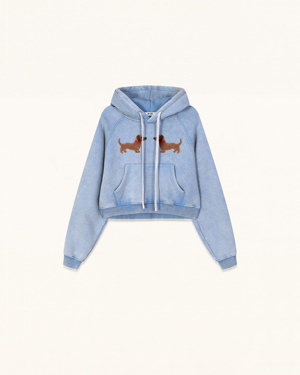 Facing Dachshund Acid Cropped Hoodie - Washed Sky