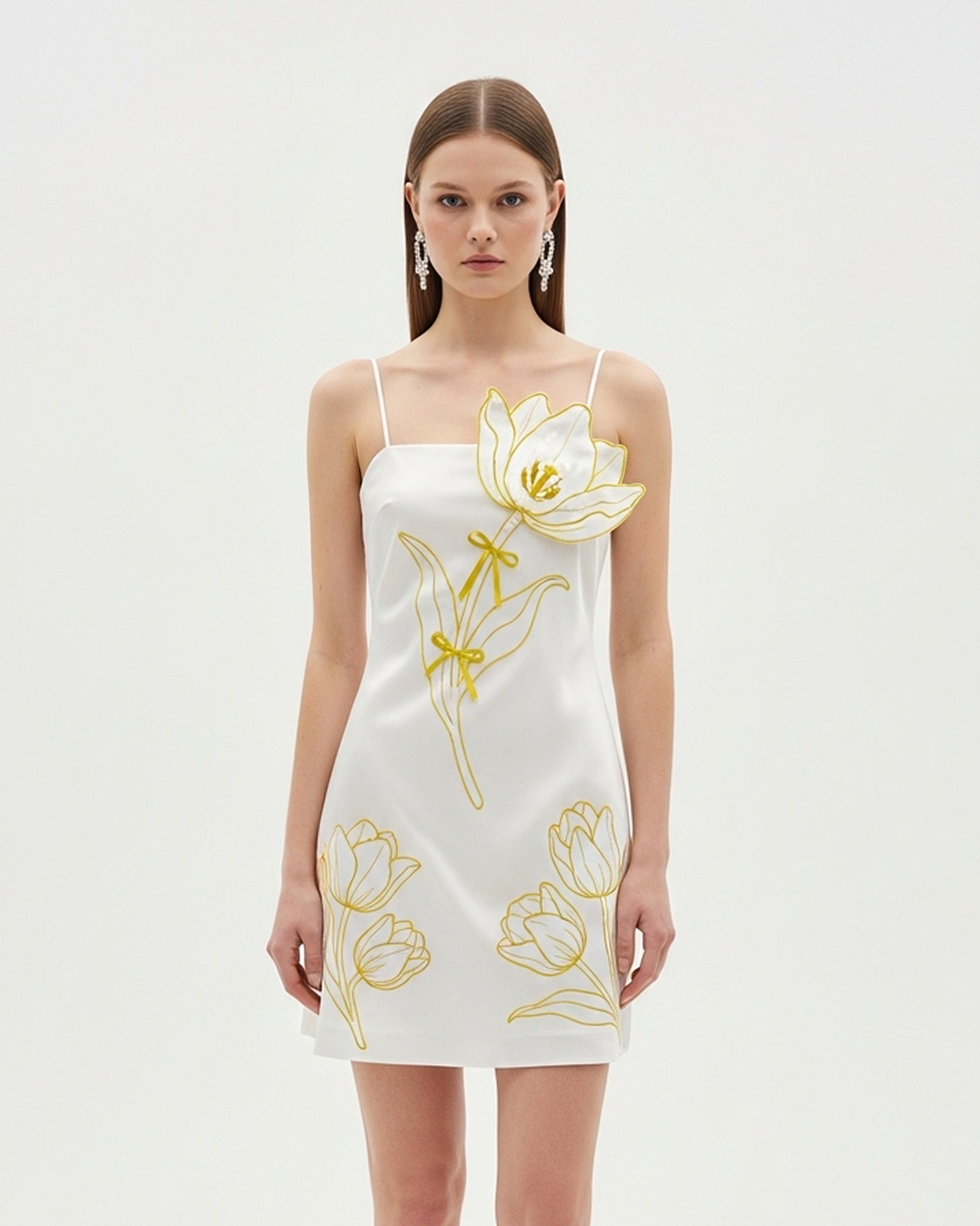 Floral Embroidered Slip Dress – White