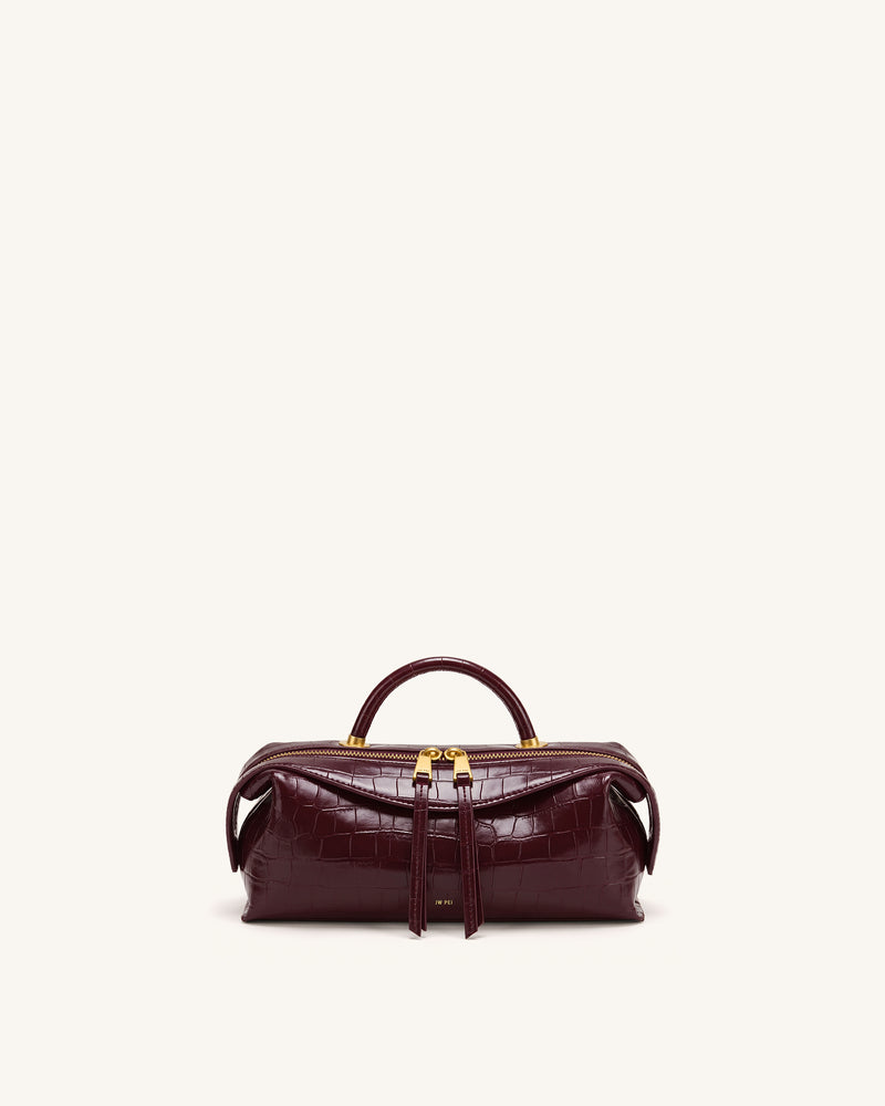 Mireya Double Zip Top Handle Bag - Burgundy Croc