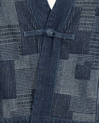 The Zen Sashiko Patchwork Frog Button Cardigan - Mosaic Blue