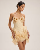 Poppy Embroidered Ruched Ruffle Mini Dress - Ivory