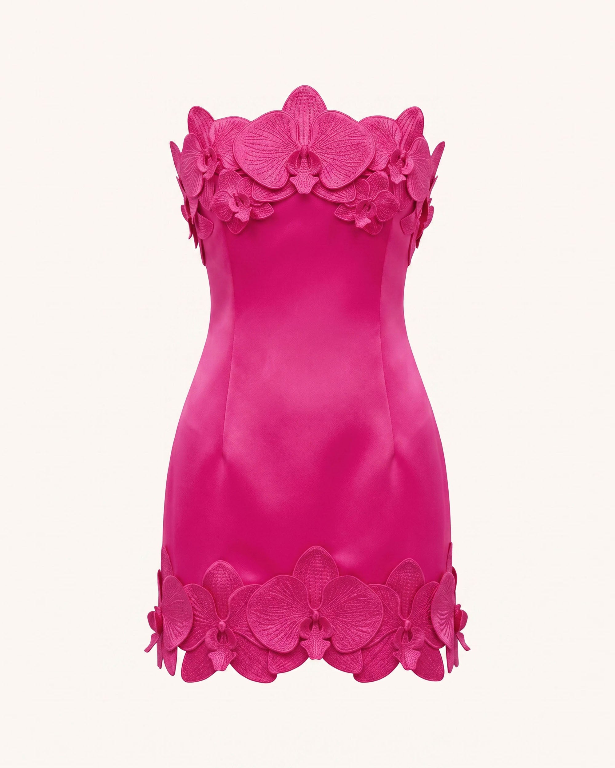 Orchid Trim Strapless Mini Dress - Fuchsia