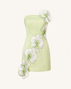 Orchid Embroidered Floral Appliqué Strapless Mini Dress - Pistachio Green