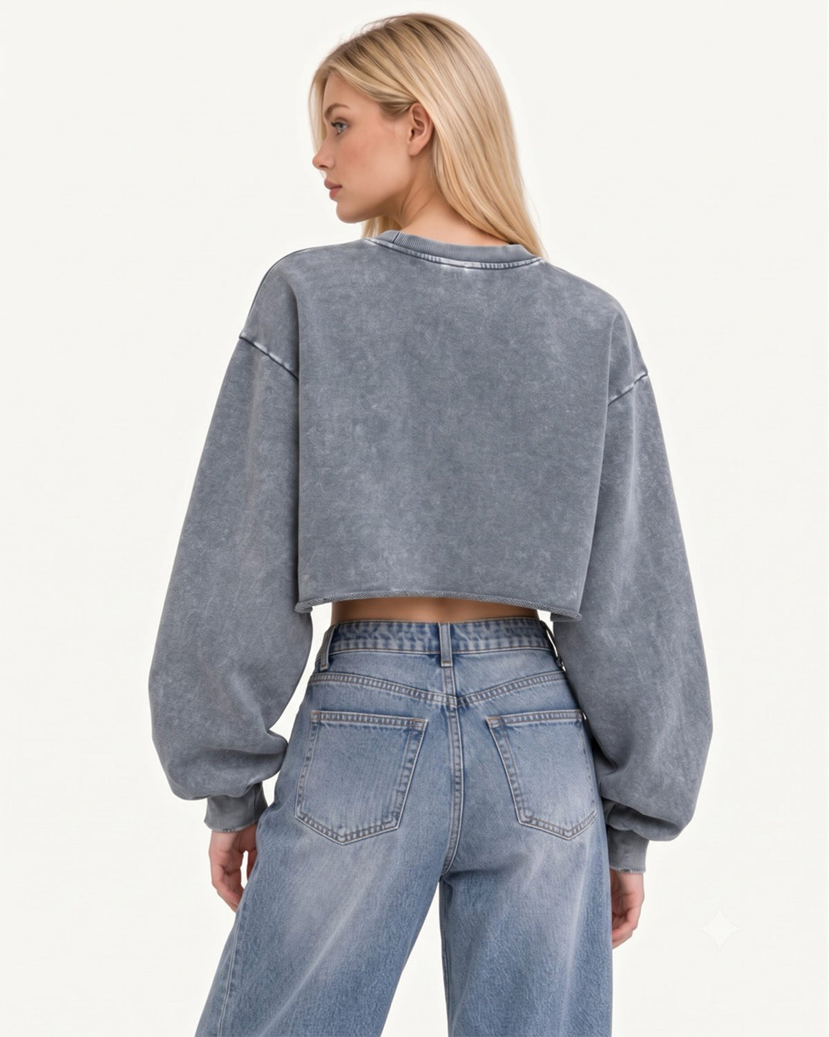 Frayed Hem Cropped Pullover - Vintage Slate