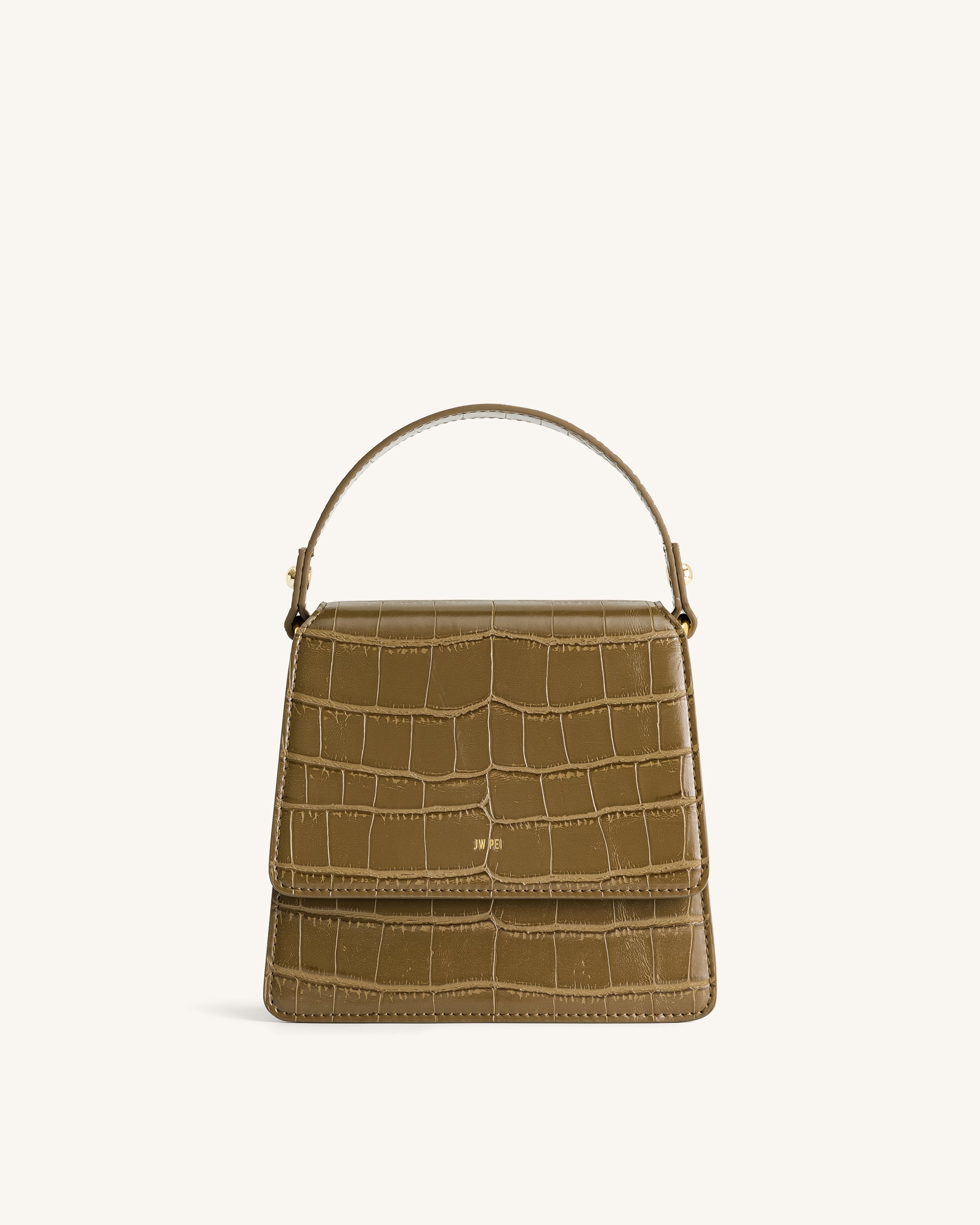 FAE Top Handle Crossbody - Dark Olive Croc