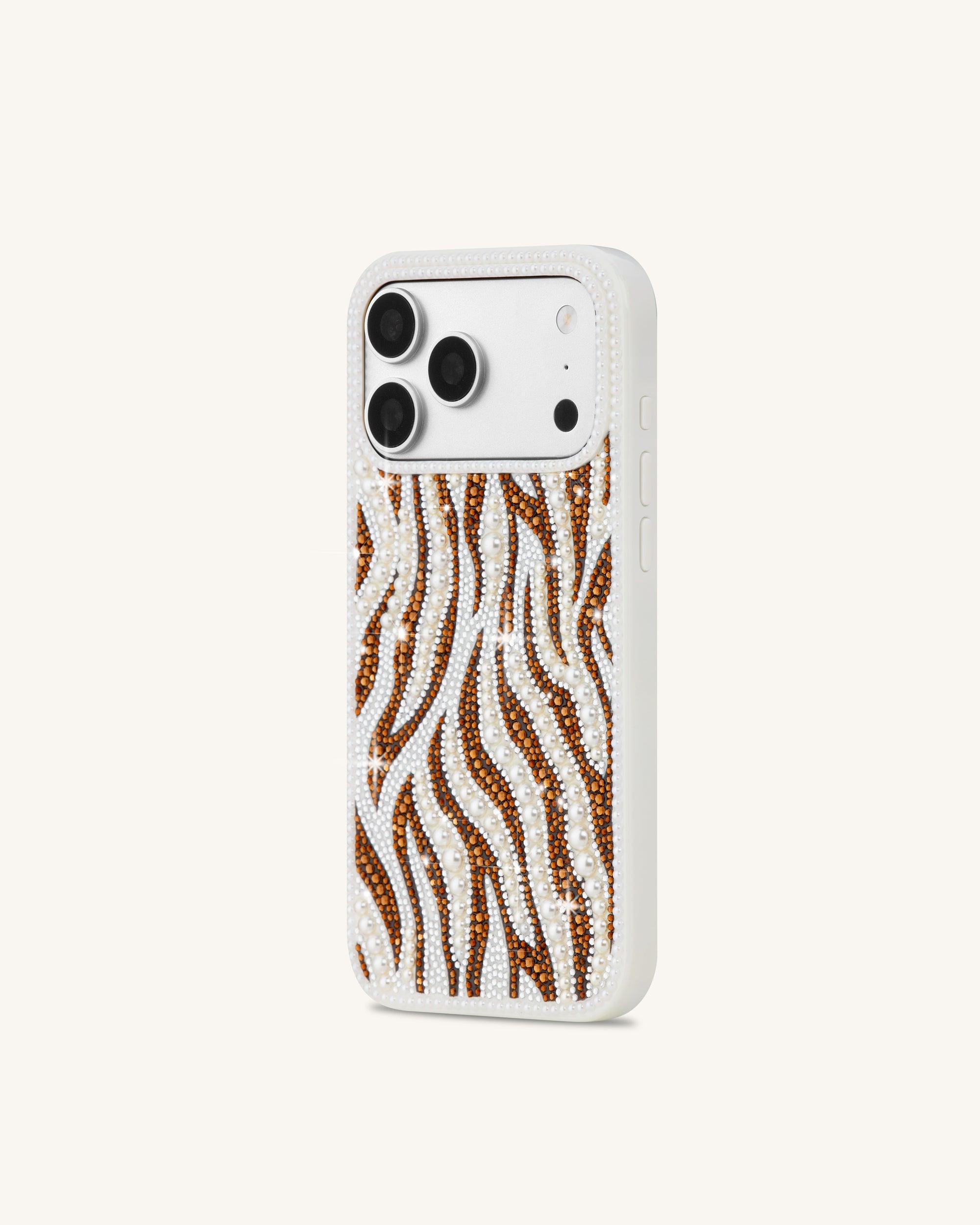 Pearl Zebra Stripe Artificial Crystal Phone Case - White