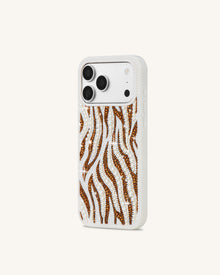 Pearl Zebra Stripe Artificial Crystal Phone Case - White