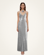 Heisey Silver Sequinned Rosette Maxi Dress - Silver