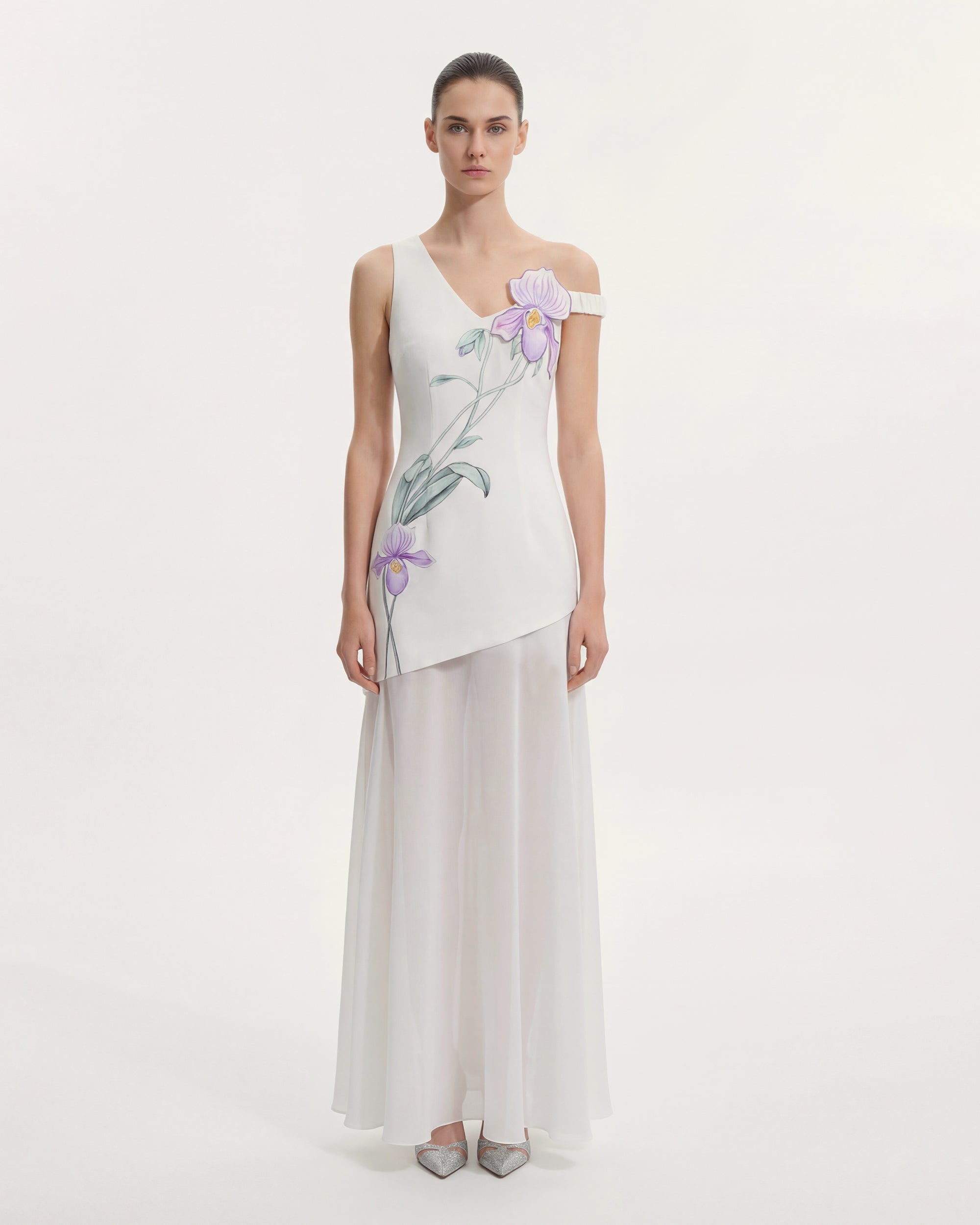 Floral Asymmetric Maxi Dress - White
