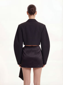 Structured Power-Shoulder Cropped Blazer - Black