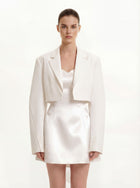 Structured Power-Shoulder Cropped Blazer - White