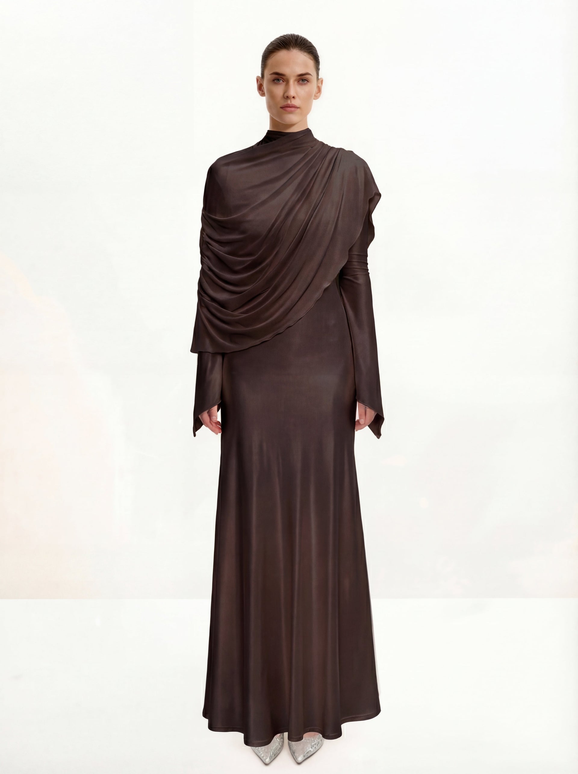 shawl with long sleeve dress Blue Modest Shawl Cross Design Long Dress L