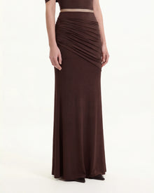 Ruched Column Maxi Skirt - Brown