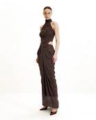 Draped Twist-Front Maxi Skirt - Brown