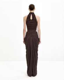 Draped Twist-Front Maxi Skirt - Brown