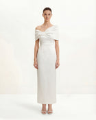 Satin Asymmetric Bow Maxi Dress - White