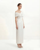 Satin Asymmetric Bow Maxi Dress - White