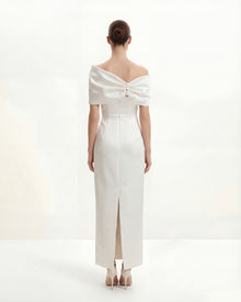 Satin Asymmetric Bow Maxi Dress - White