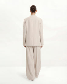 Structured Power-Shoulder Double-Breasted Blazer - Beige
