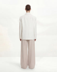 Structured Power-Shoulder Double-Breasted Blazer - White