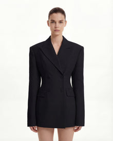 Structured Double-Breasted Tailored Blazer-Black