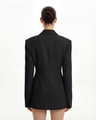 Structured Double-Breasted Tailored Blazer-Black