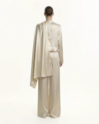 Asymmetric Drape High-Neck Cape Top - Cream