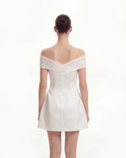 Satin Mini Dress with Tulle Cross-Halter - White