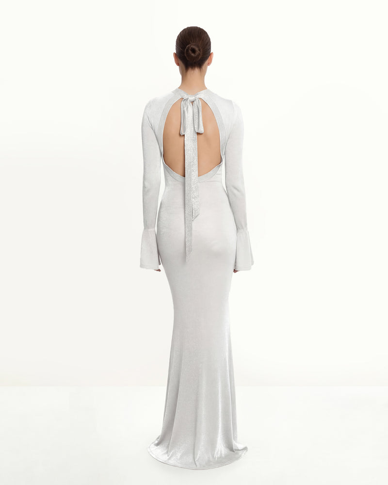 Open-Back Tie-Neck Knitted Maxi Dress - White