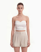 Woven Cotton Tailored Shorts - Beige
