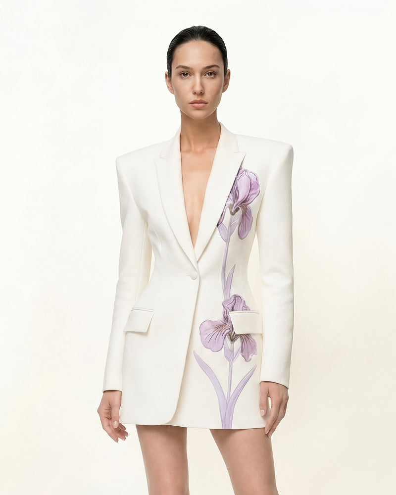 Iris Embroidery Hourglass Blazer - White