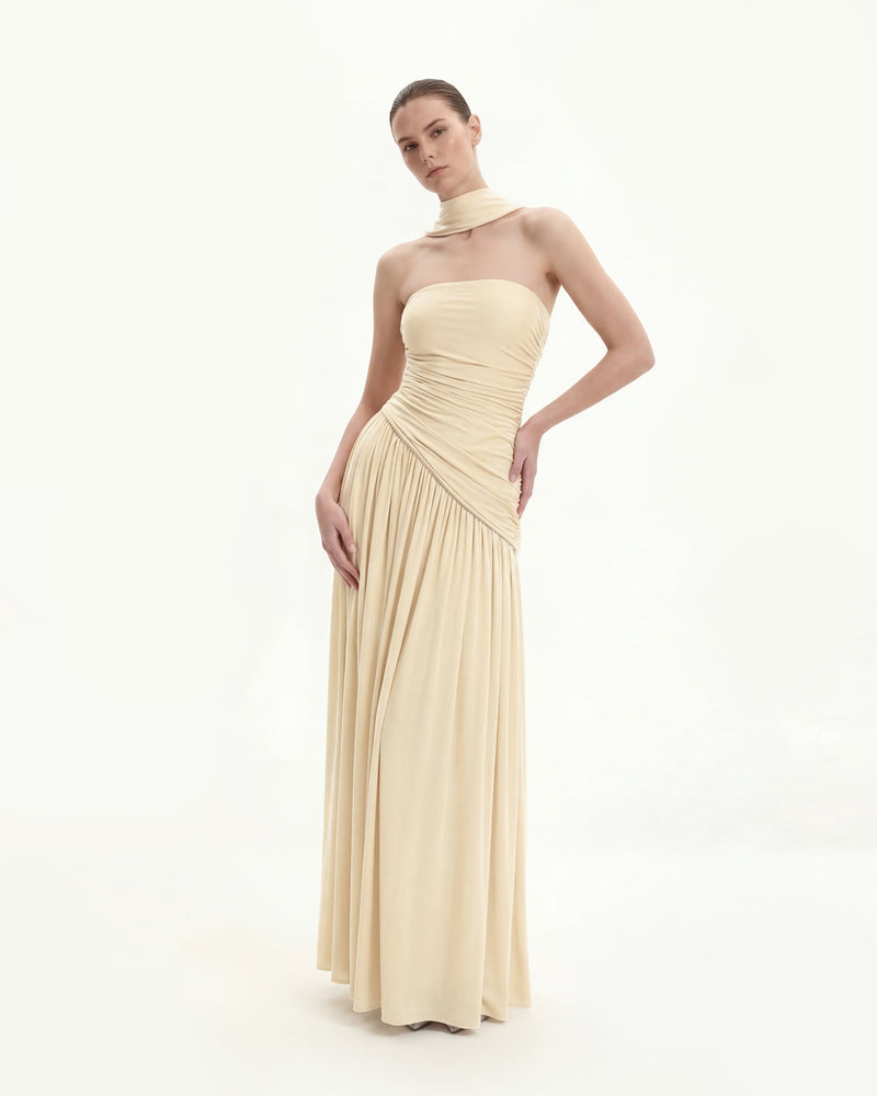 Ruched Panel Strapless Maxi Dress - Yellow