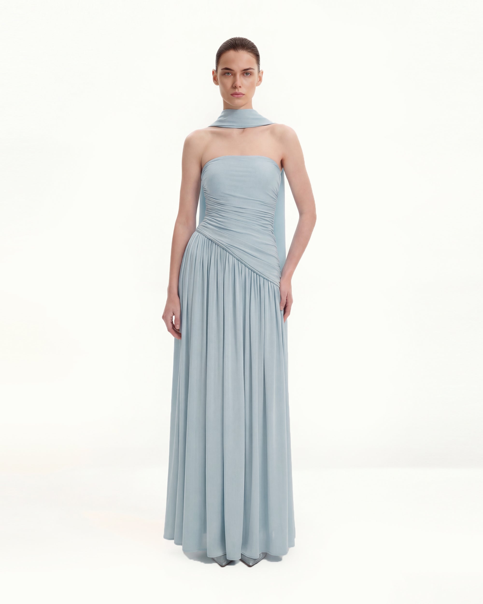 Ruched Panel Strapless Maxi Dress - Blue