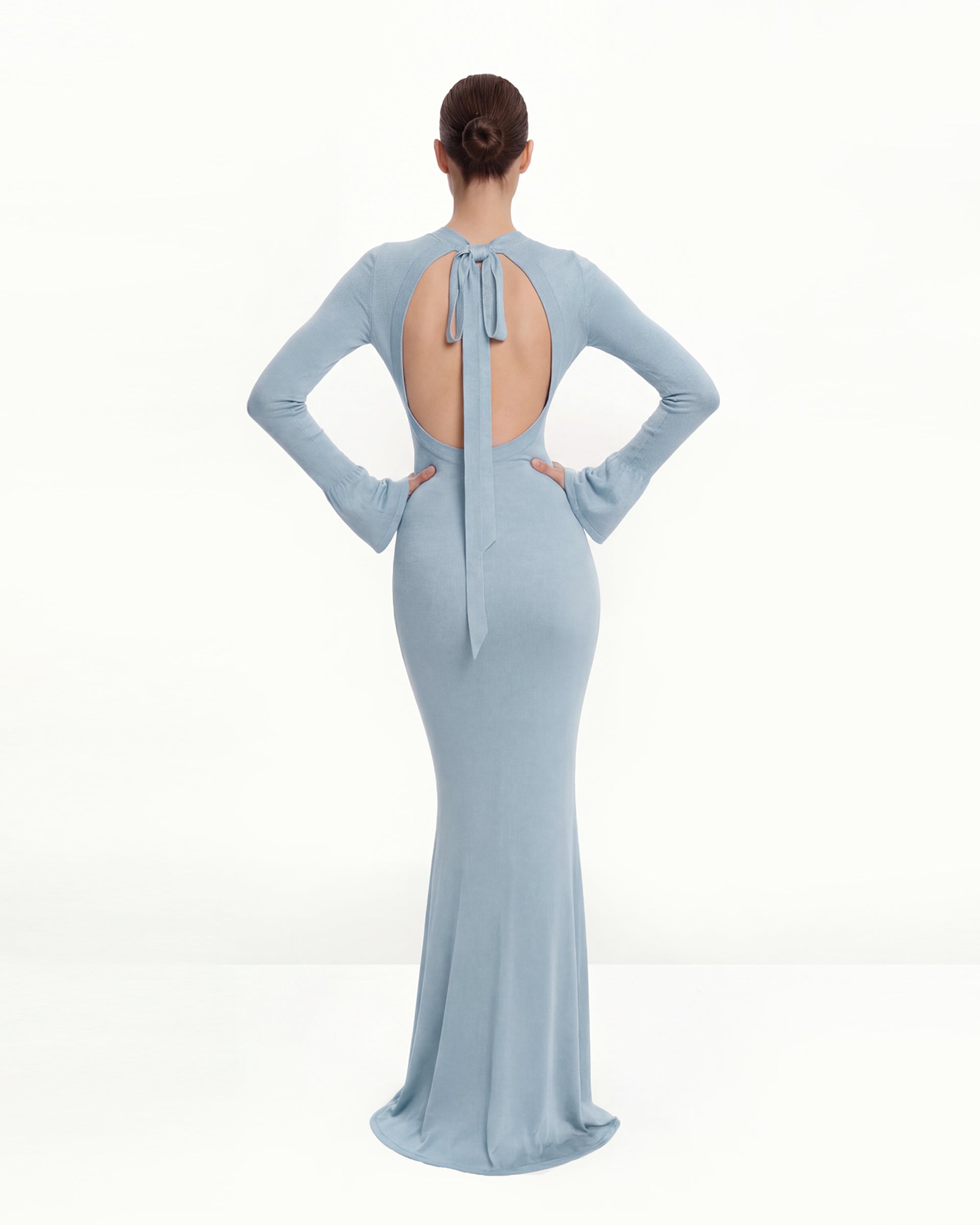 Open-Back Tie-Neck Knitted Maxi Dress - Blue