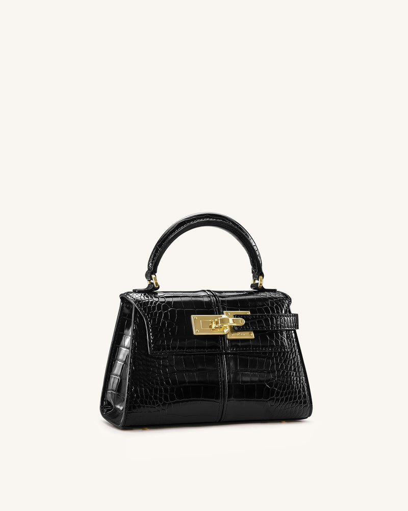 Elise Top Handle Bag - Black Croc