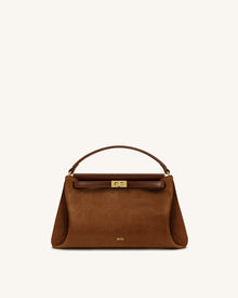 Carmen Faux Suede Top Handle Bag - Brown