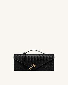 Celeste Woven Textured Envelope Top Handle Bag - Black